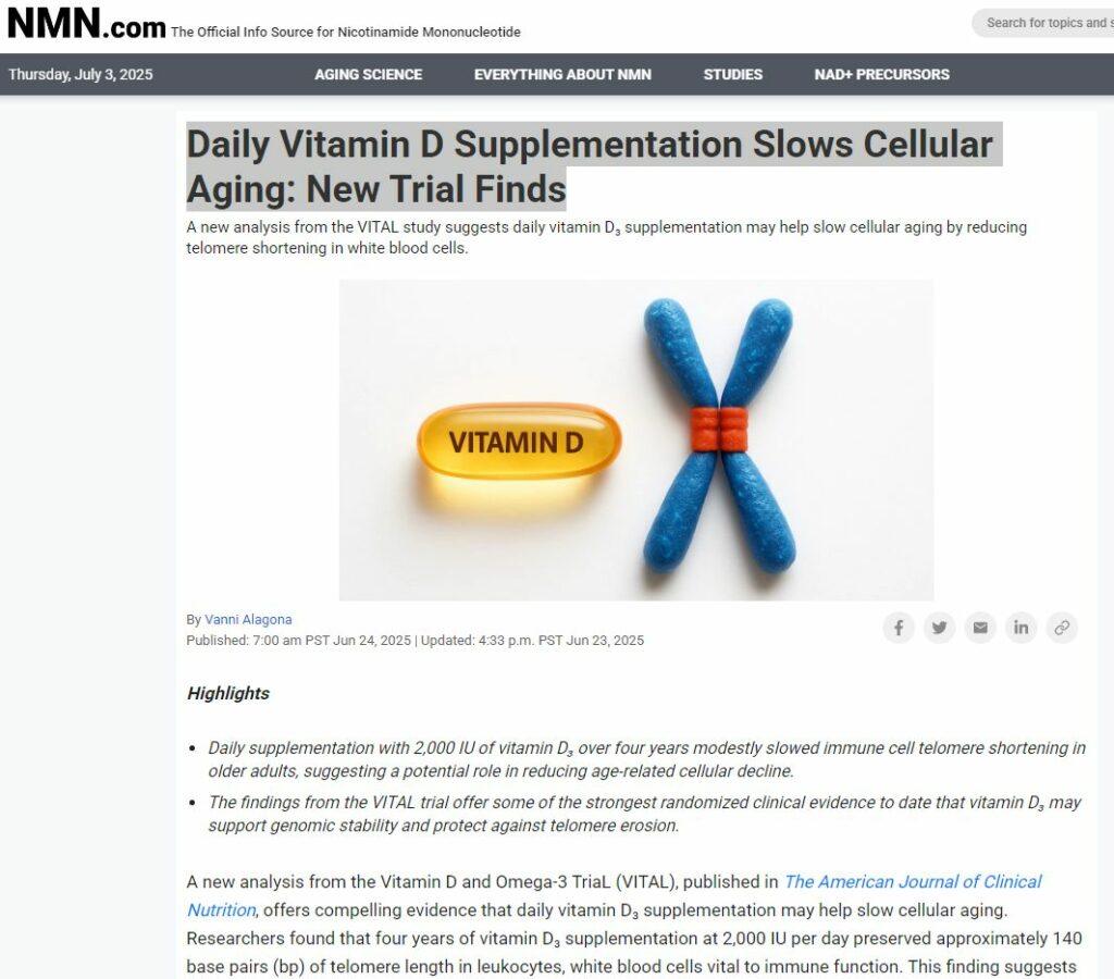 Vitamin D3 Study shows effect on telomere length (aging)
